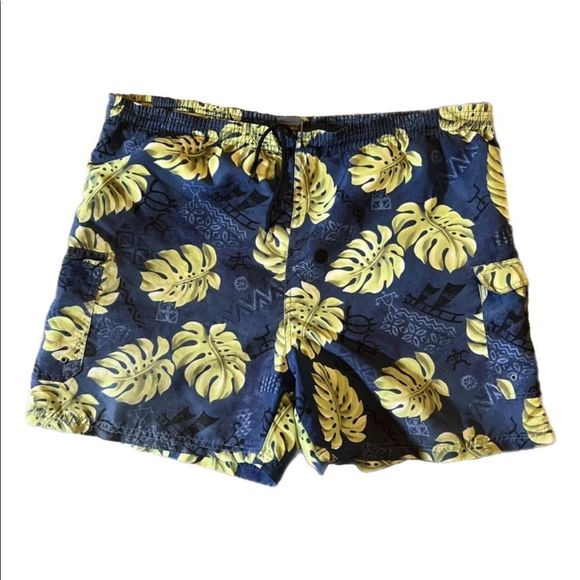 Pali Hawaii Swim Mens L Pali Hawaii Blue Green Floral Aloha Tribal